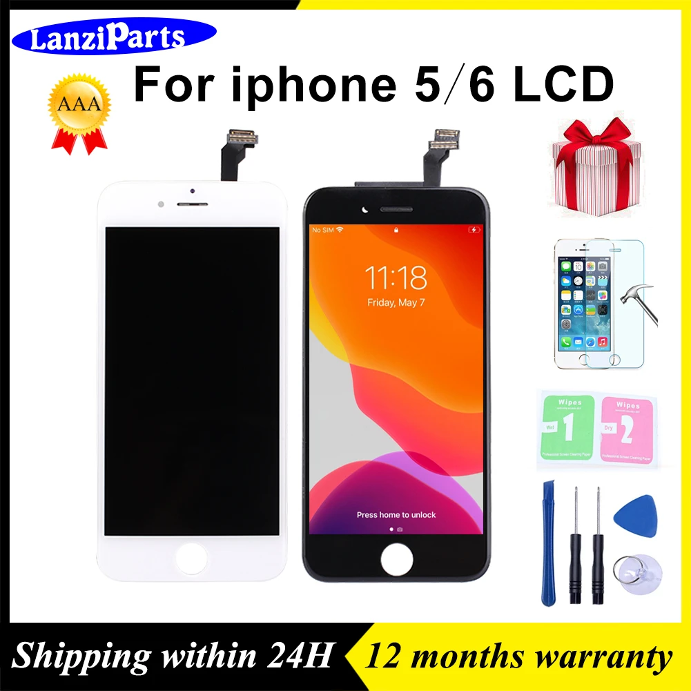 

100% AAA Quality Pantalla Assembly For iPhone 6 LCD Display with Touch Screen Digitizer for iPhone 4 5 LCD +Tempered Glass +tool