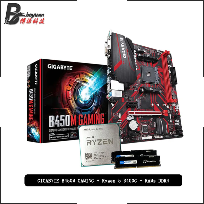 Игровая материнская плата AMD Ryzen 5 3400G R5 + GIGABYTE GA B450M Pumeitou DDR4 2666 МГц RAMs подходит для