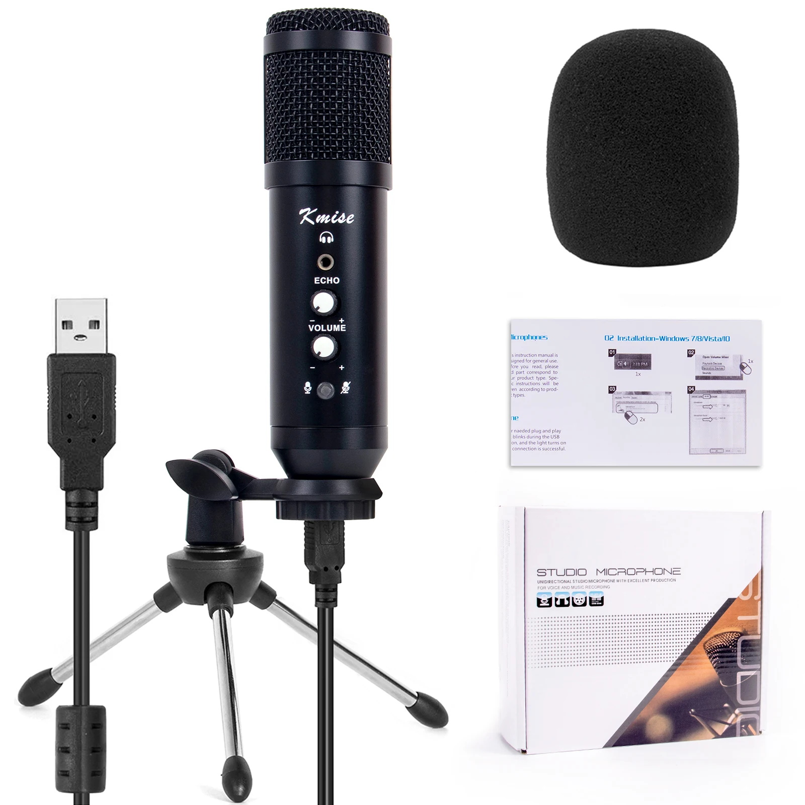 

Kmise USB Condenser Microphone for Window&Mac,Multipurpose Mic for Gaming Recording Broadcast with Adjustable Mic Stand