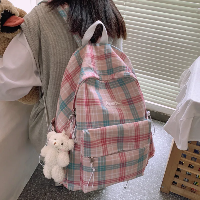 

Literary Lattice Rucksack Korean Version Harajuku Junior High and High School Students Backpack Japanese Girl Schoolbag