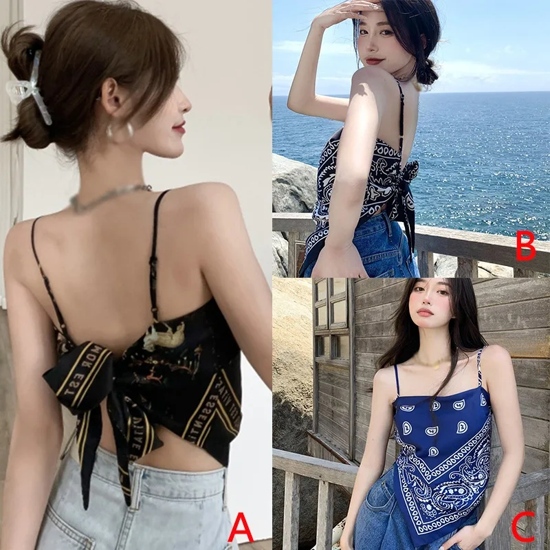 

Women 2021 Summer New T-shirt Bellyband Sling Vest Fashion Sleeveless Halter Backless Sexy Camisole Crop Top