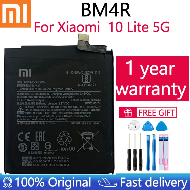 

Оригинальный аккумулятор Xiao Mi BM4R для Xiaomi Mi 10 Lite 5G BM4R, оригинальный запасной аккумулятор для телефона 4160 мАч с бесплатными инструментами