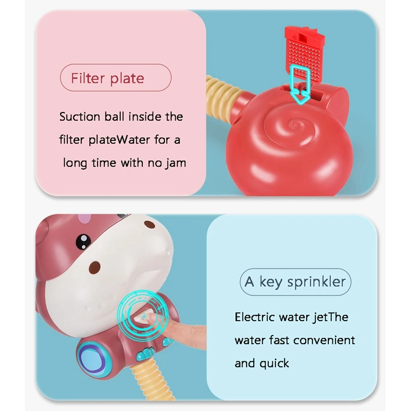 

Electric Shower Bathing Hippo Toy Baby Bath Toys Cartoon Hippo Electric Shower Head for Children Parent-Child Toys