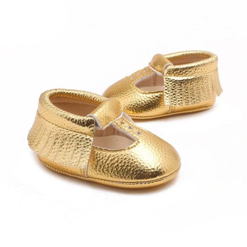 Zapatos de beb&eacute; hechos a mano para beb&eacute;s, mocasines antideslizantes con flecos, suela suave, para cuna, botas de cuero PU-2