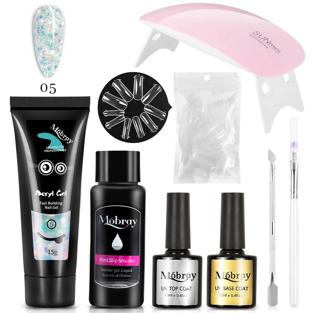 

Poly UV Nail Gel Set Base Top Coat Kit 15ml Crystal Builder Clear Colors Gel with Lamp Gel Nail Polish For Nail Extensions Set