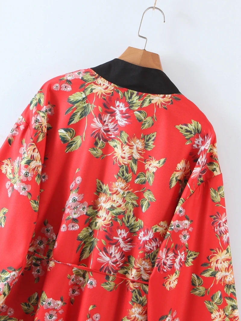 

Fashion Women Vintage Floral Printed Cardigan Shirt Dress Spring Flare Sleeve Lace Up Elegant Ladies Long Blouse Dress
