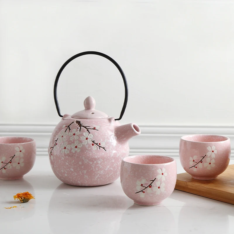 

Японский Сакура вишня ручная роспись Снежный Цветок кунг-фу керамический набор для чая домашняя чайная чашка один чайник подарочная коробк...