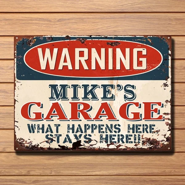 

Fashion Warning Mike's Garage Tin Chic Sign Home Man Cave Decor Funny Gift Retro Vintage Tin Sign Bar Pub Home