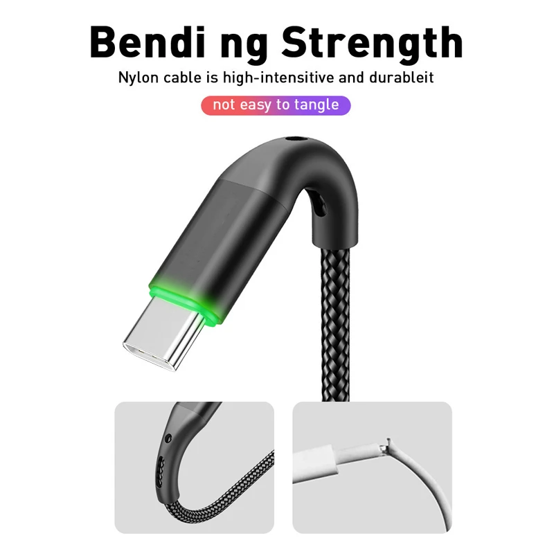 Кабель USB Type-C с функцией быстрой зарядки 360 ° сопротивления изгибу поддержка для