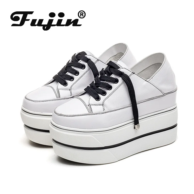 

Fujin 10cm Platform Wedge Women Fashion Sneaker Genuine Leather Women Casual Shoes Slipper Spring Autumn Vulcanized Shoes