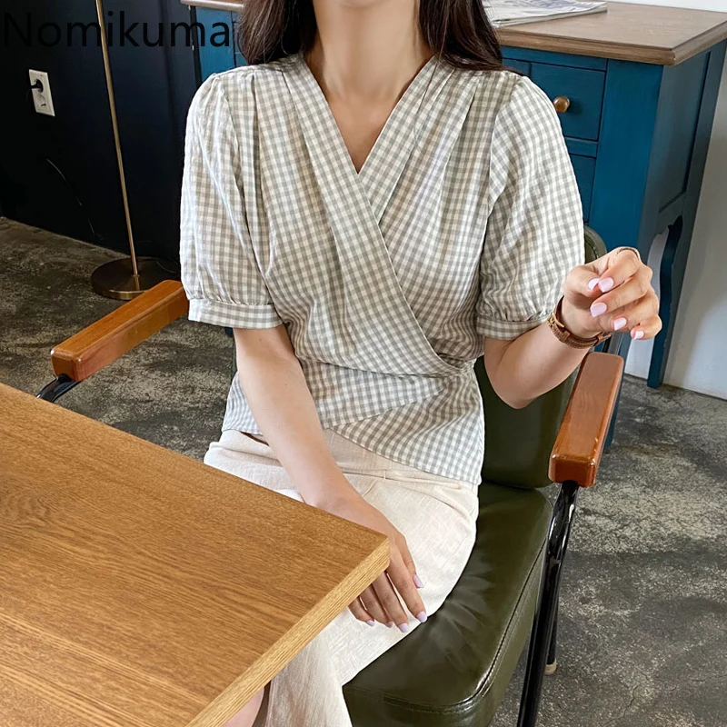 Nomikuma тонкая талия со шнуровкой в винтажном стиле рубашки с v-образным вырезом