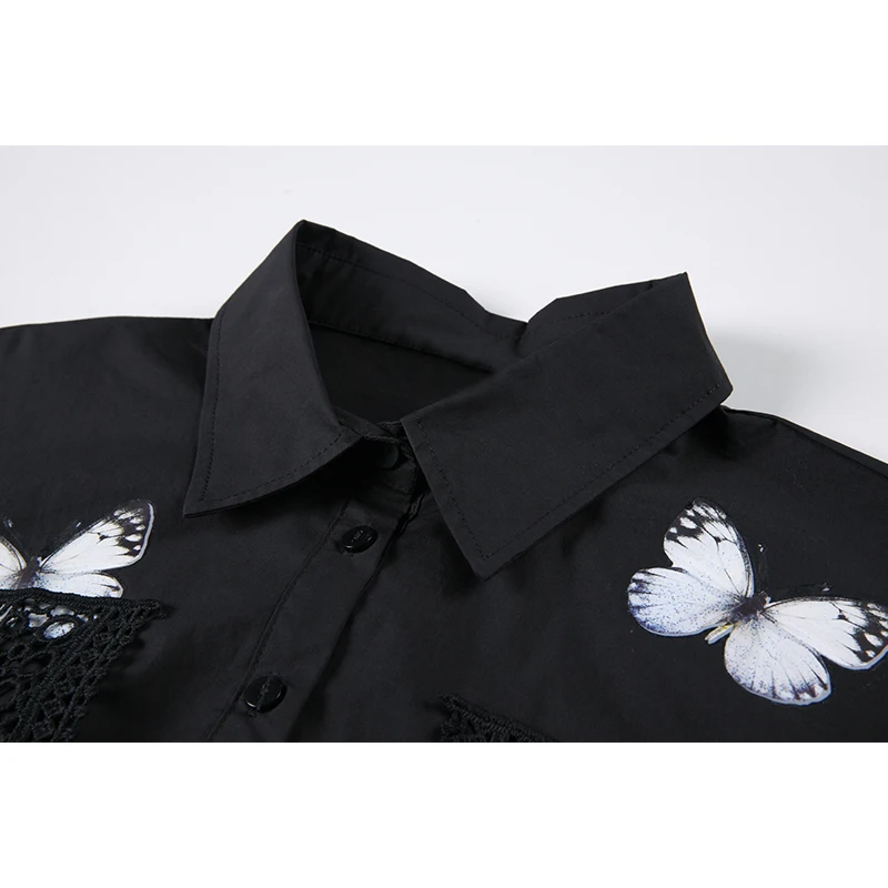 Женская блузка с длинным рукавом черная Готическая в стиле оверсайз винтажная