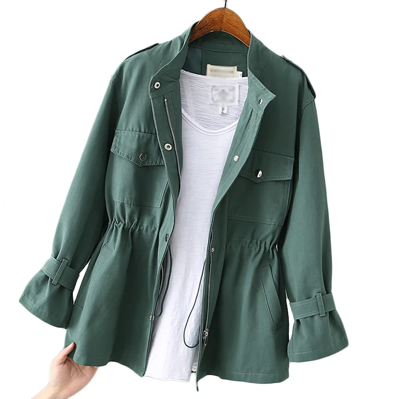 

Women Long Trench coat Spring Autumn British style Fashion Korean Loose Casual Windbreaker Overcoats Khaki Frock coat Outerwear