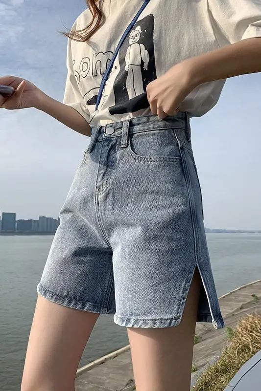 

High Waist Denim Shorts Crimping 2021 Summer New Loose Fashion Jeans Wild Trend Wide Leg Denim Shorts Women Pants