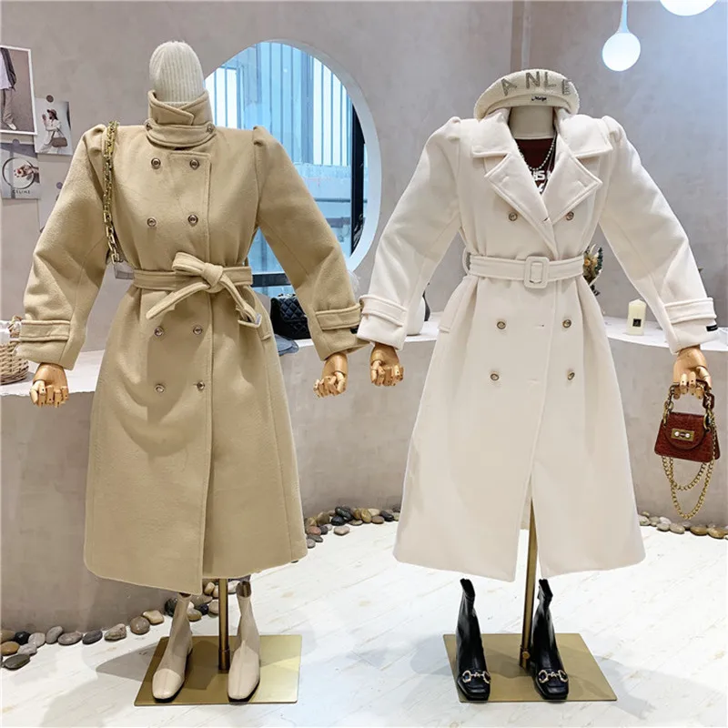 

Новинка, женская одежда, сезон осень-зима 2021, модное и яркое шерстяное пальто средней длины на шнуровке для отдыха