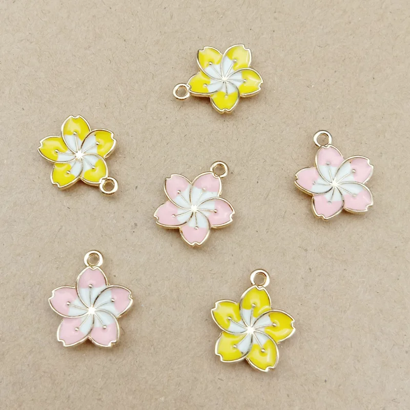 

10pcs 14*16mm Yellow Pink Simple Alloy Drip Oil Alloy Flower Charms Diy Making Earrings Necklace Jewelry Accessories
