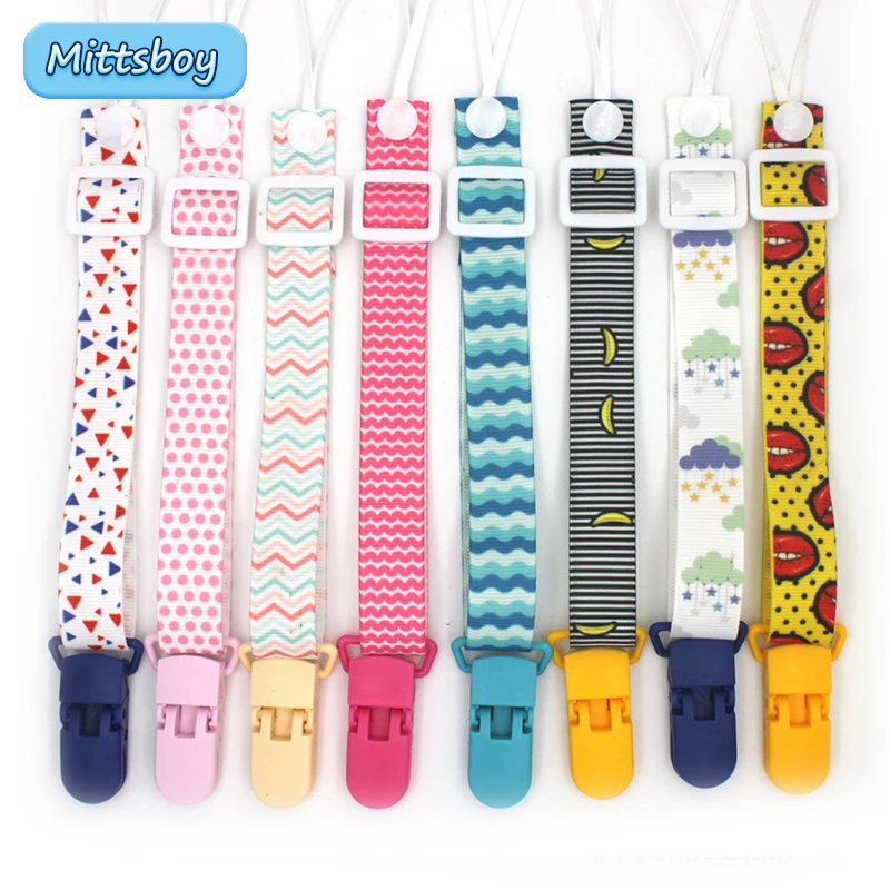 Fixed Button Baby Pacifier Clips Chains Ribbon Dummy Soother Holder Chains Anti-drop Buckle Strap for Pacifier Baby Feeding Gift