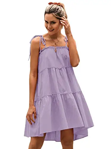 

Women's Sleeveless Spaghetti Strap Tiered Layer Frill Knot Loose Summer Cami Dress