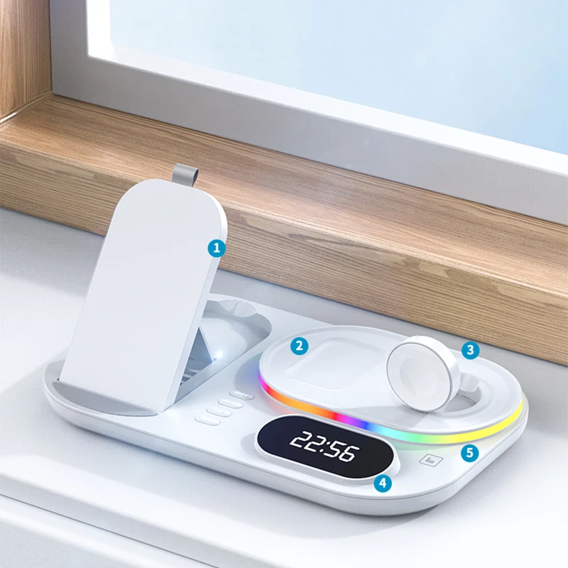 led 4 in 1 wireless charger dock qi fast charging station for apple watch airpods iphone 12 13 pro samsung s21 note mobile phone free global shipping