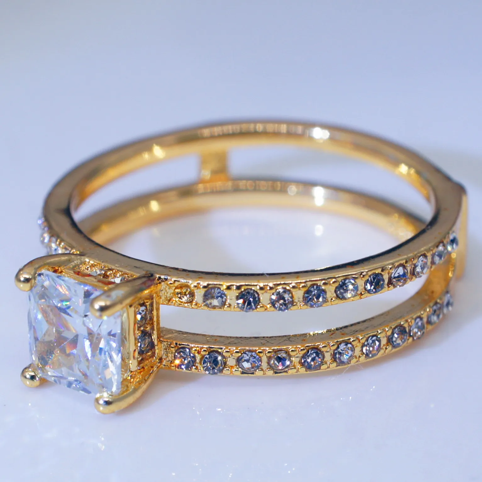 18k золото двухэтажная корона с алмазами кольца белый топаз rincess Anillos Bague Диаманте