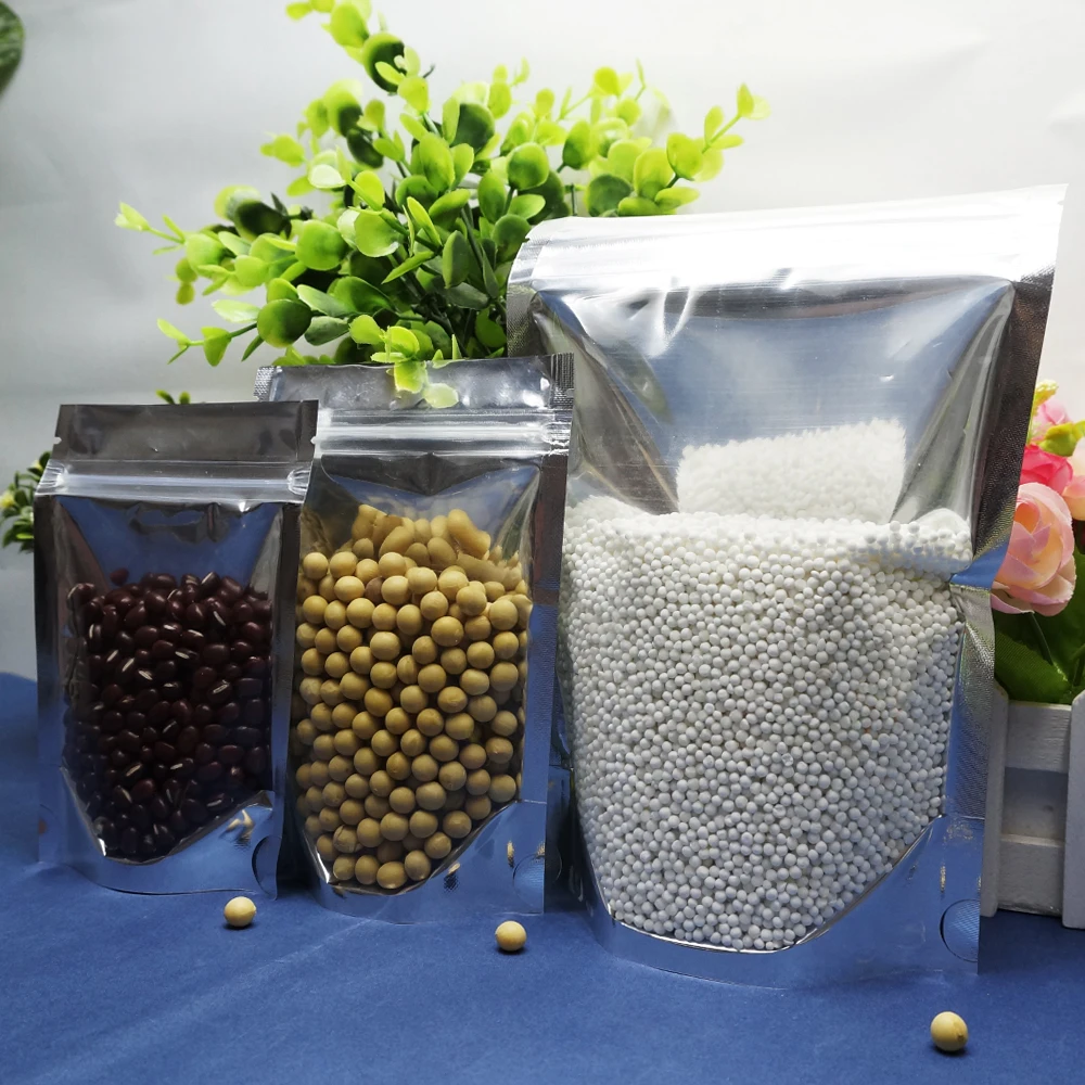 

10x15cm,100 Recloseable Stand up translucent aluminium zip Lock bag, Silvery Metallic Aluminum plastic pouch zipper Grip Seal