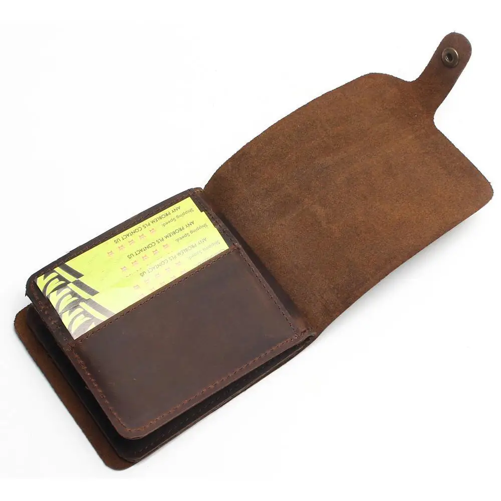 Trifold Genuine Leather Wallet Men Handmade Crazy Horse Purse Men's Short Vintage with cards holders | Багаж и сумки