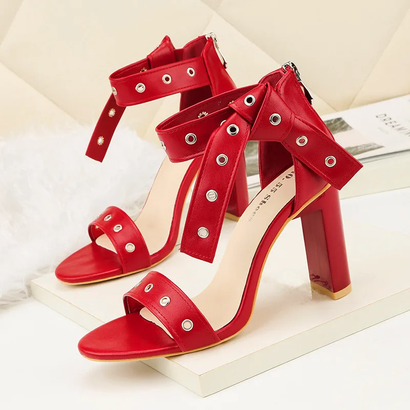 Женские кожаные босоножки в римском стиле на молнии сзади с открытым носком