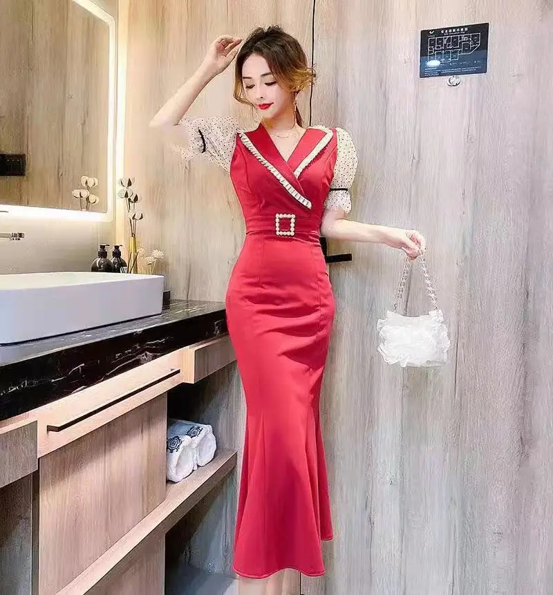 

Firm offers to film the summer fashion temperament splicing short-sleeved dress skirt waist show thin dress