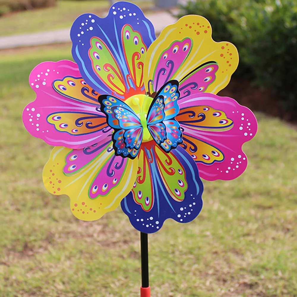 Children's Toy Handheld Windmill Kindergarten Outdoor Decoration Flowers Three-dimensional Butterfly Colorful Plastic |