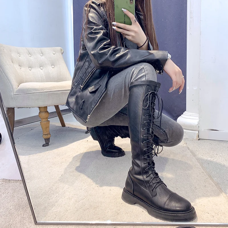 Женские ботинки В рыцарском стиле осенне-зимние высокие с плюшевой подкладкой