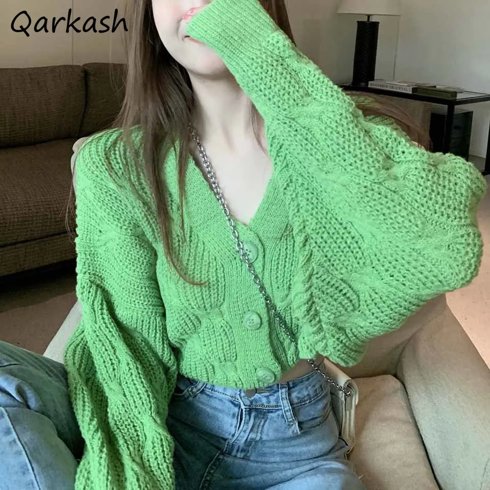 

Кардиган женский укороченный однотонный, простой элегантный универсальный свитер с V-образным вырезом, базовая уютная Свободная кофта для ...