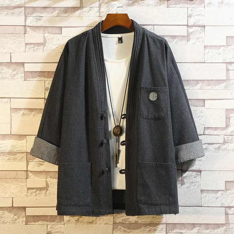 

Кимоно в японском стиле, хаори, самурайский халат, китайский кардиган ханьфу, жакеты, модные ретро джинсовые пальто, Повседневная Блузка