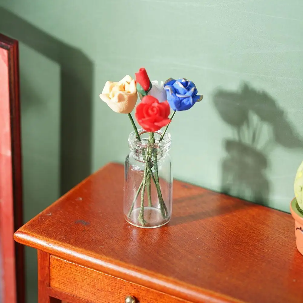 

10Pcs 1:12 Model Mini Rose mini Accessories Clay Iron Wire Model Arrangement Red For House Decoration Flower Toy Simulation P8G5