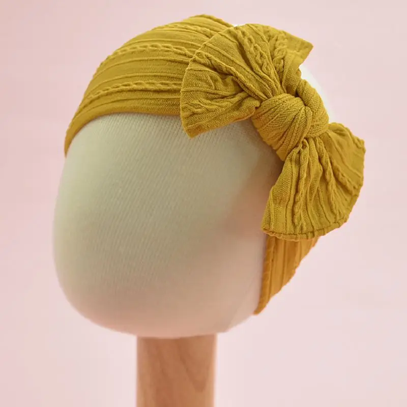 Повязка на голову с бантом для новорожденных эластичный однотонный головной