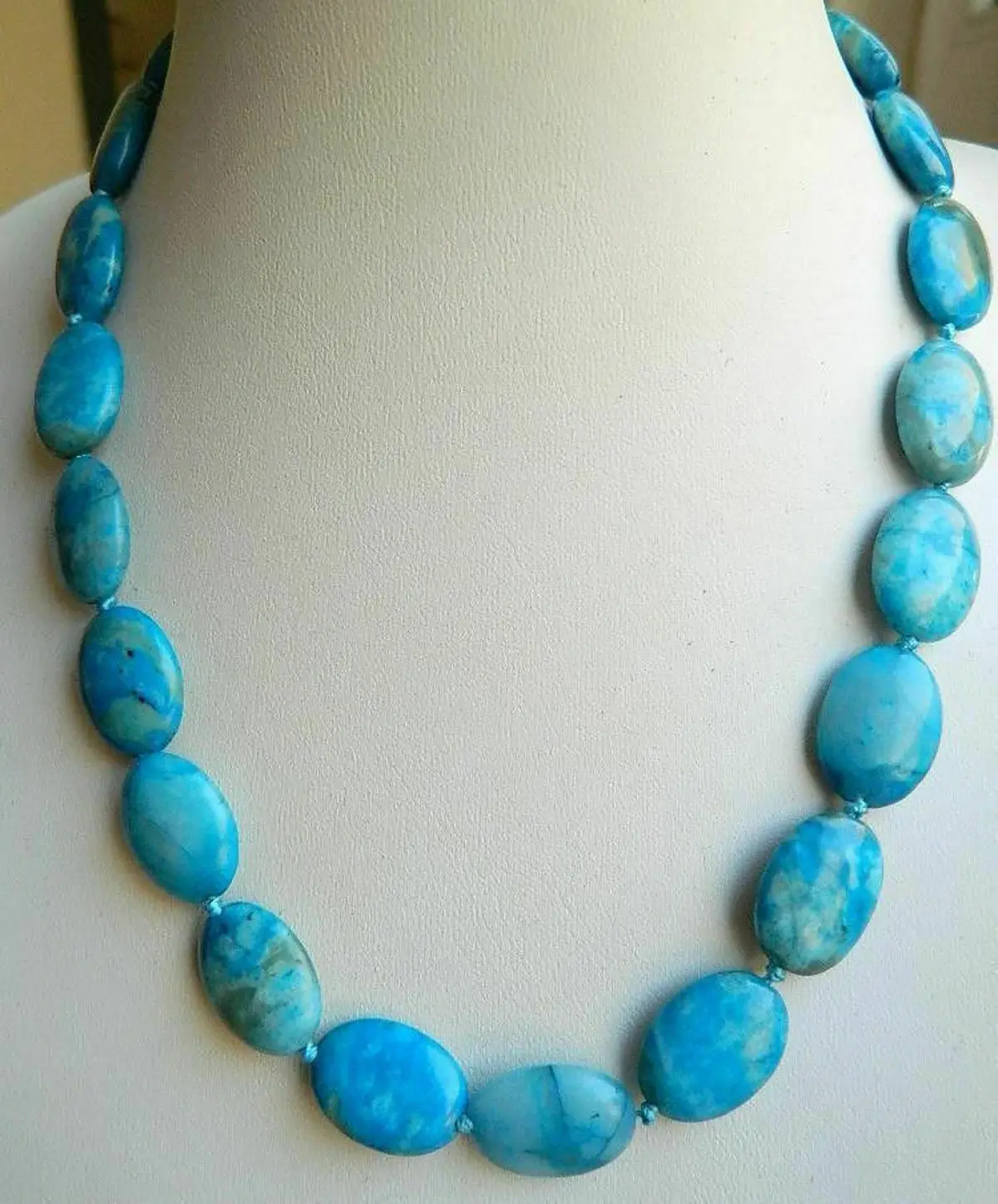 

13x18mm Natural Blue Crazy Agate Gemstone Oval Beads Necklace 18''