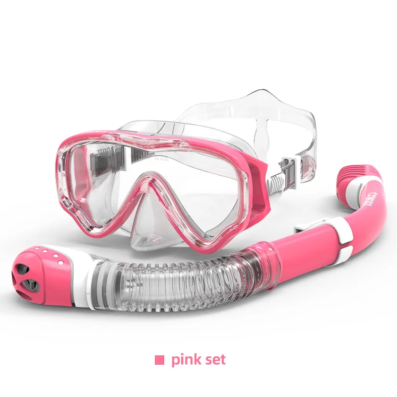 pink set COPOZZ маска для дайвинга, для детей, полное лицо, HD, анти-туман, маска для подводного плавания, Набор масок для плавания, одежда для дайвинга - Цвет: pink set