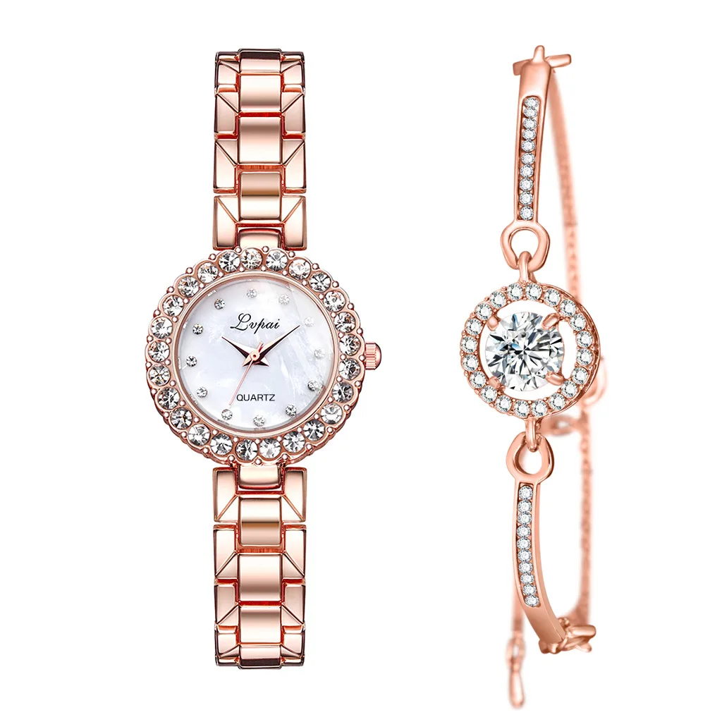 

Fashion 2pcs Set Women Watches Luxury Magnet Buckle Flower Rhinestone Watch Ladies Quartz Wrist Watch Bracelet Set Reloj Mujer