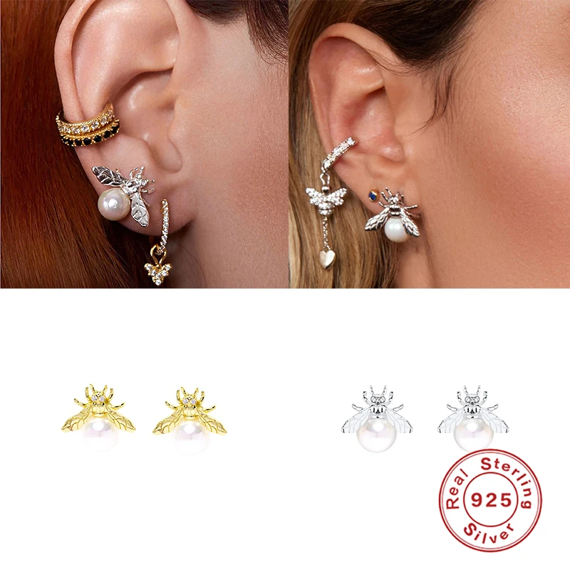 

KOJ Honey Bee Earrings Sterling 925 Silver Piercing Stud Hoop Ear Rings For Women Lover Friends Gift Korean 2021 Trends Earrings