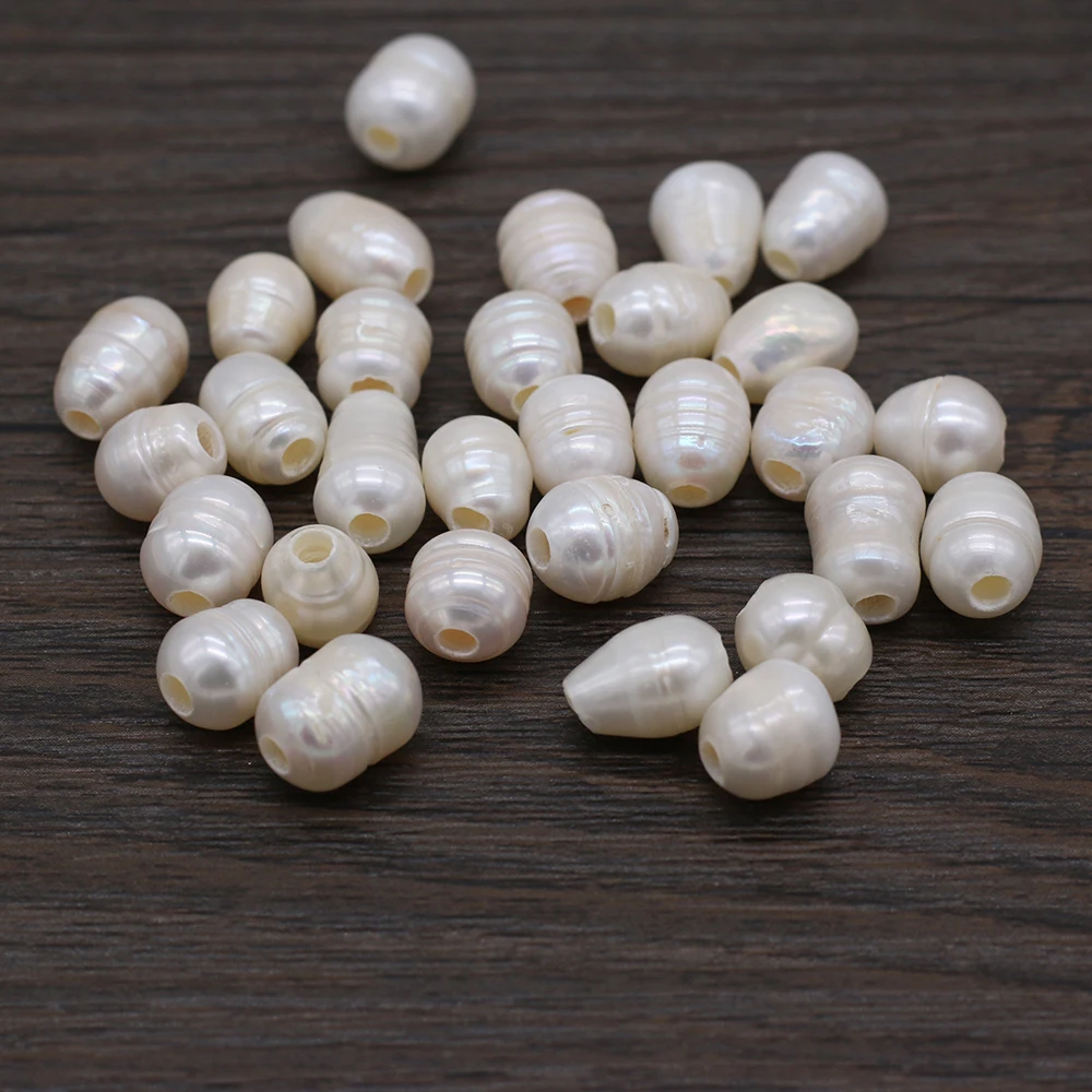10Pcs Natural Pearl Pendant Rice Bead Big Hole Beads Spacer Loose Pearls For DIY Bracelet Necklace Jewelry Accessories Making | Украшения и