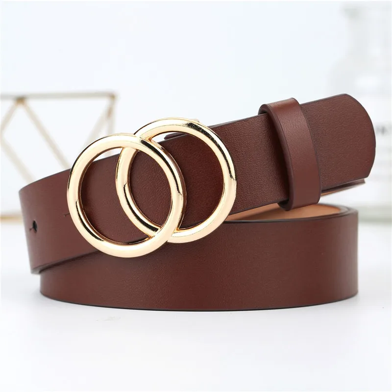 

100cm Double Round Buckle Women waistband PU Leather Pin Adjusted Fashion Belt Band Women's waist Belt