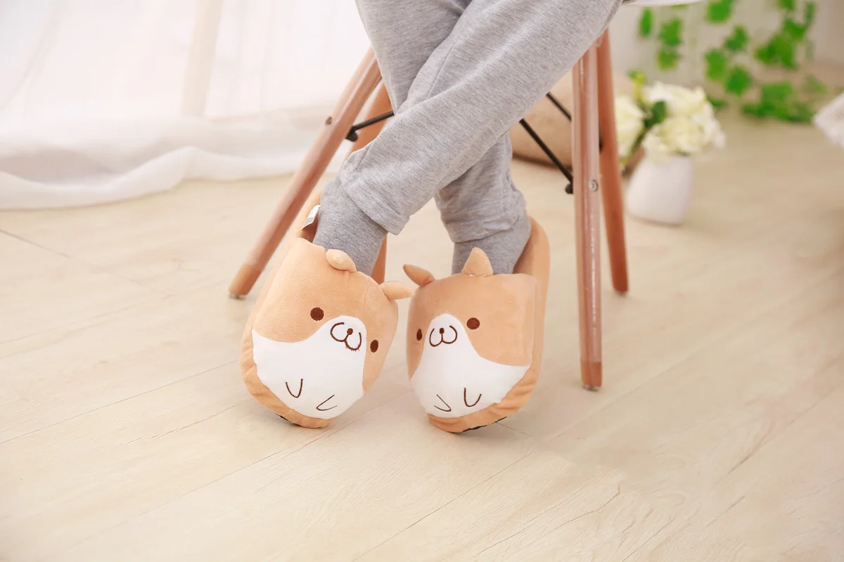 Lovely Corgi Shoes Heeled Cartoon Animals Dog Slippers Plush Indoor Floor Shoes Anti-slip Girls Ladies Friend Gift