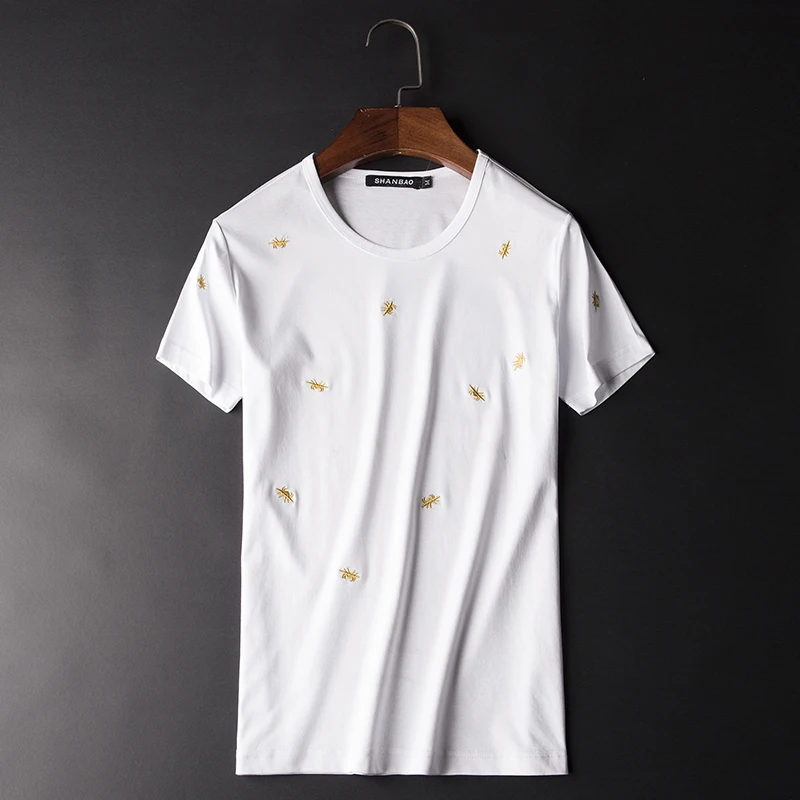 

Great Designer Embroidery Men T-shirts 2021 Spring Summer New Mercerized Cotton Fashion O-neck Solid Short Sleeve Tees 5XL 9211