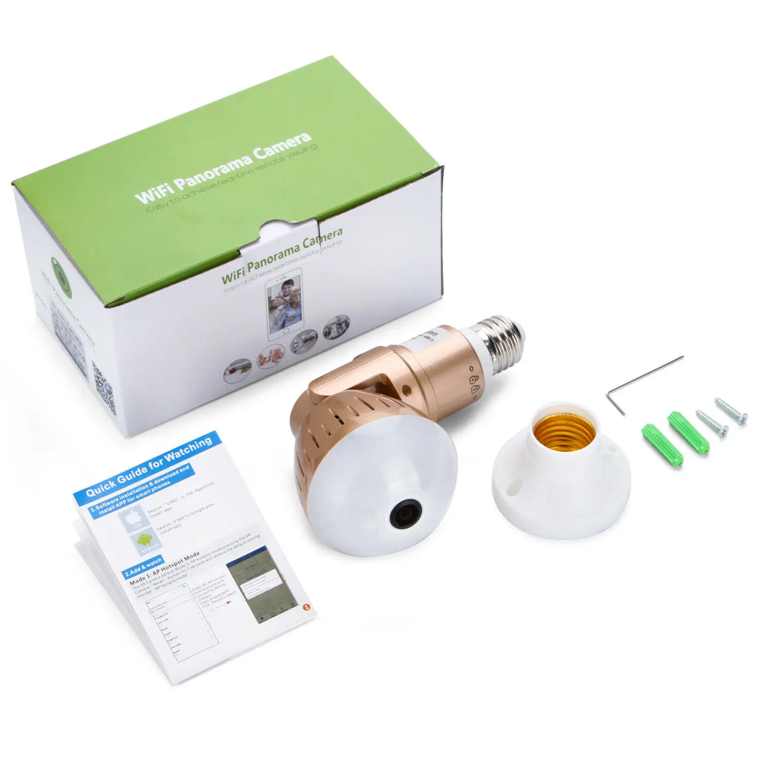 

1080P 2MP Panoramic Bulb Infrared and White Light Wireless IP Camera Wi-FI FishEye Mini Lamp Wifi Cam CCTV Home Security Camera