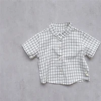 casual baby boy shirts summer plaid print tops blouse korean baby clothes turn down collar plaid shirt cute cotton linen shirt