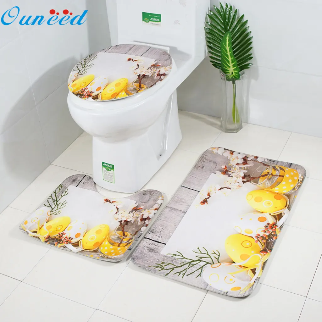 Ouneed 3 шт./компл. Мультяшные пасхальные Нескользящие коврики для ванной + крышка