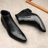 fashion design men ankle boots luxury men dress genuine leather boots basic zipper pointed black formal mens boots