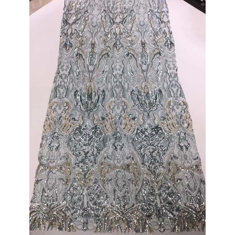 

New African Fabric Lace 2020 Net Laces Pattern Embroidery Design Tulle Fabrics With Beads Sequins For Casual Dress 5 Yards