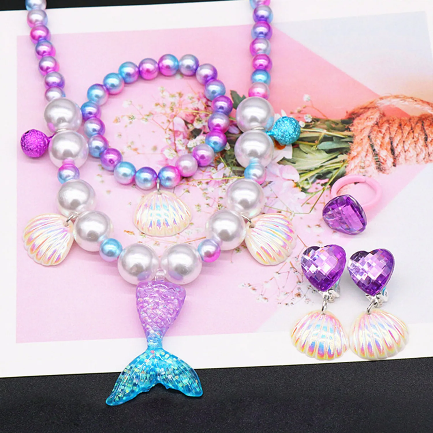 7 шт. комплект для ролевых игр платье русалки ожерелье браслет кольцо серьги