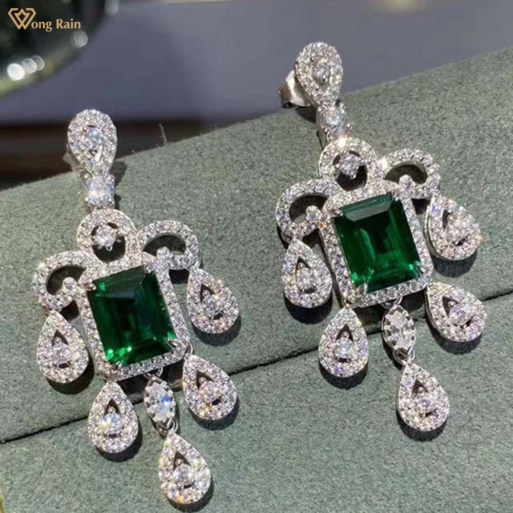 

Wong Rain 925 Sterling Silver Bohemia Created Moissanite Emerald Gemstone Party Dangle Earrings Studs Fine Jewelry Wholesale