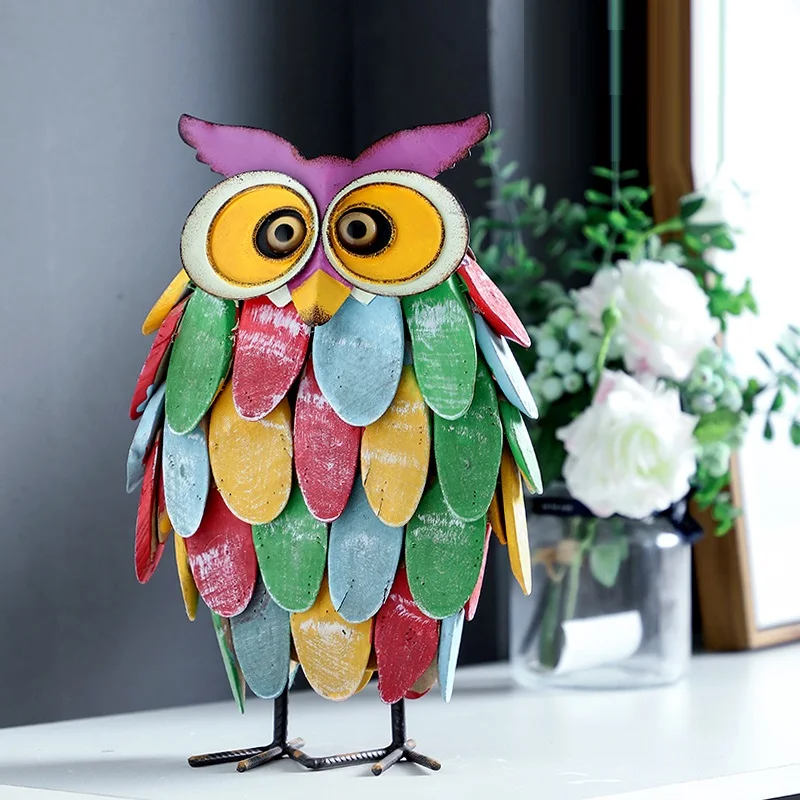 

EUROPEAN CUTE OWL ARTS SCULPTURE ANIMAL STATUE CREATIVE WOOD+IRON CRAFTS LIVING ROOM DECORATIONS FOR HOME R3563